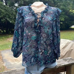 By Anthropologie Sheer BOHO Blouse w/ Ruffles/ Peasant Style  Size Small